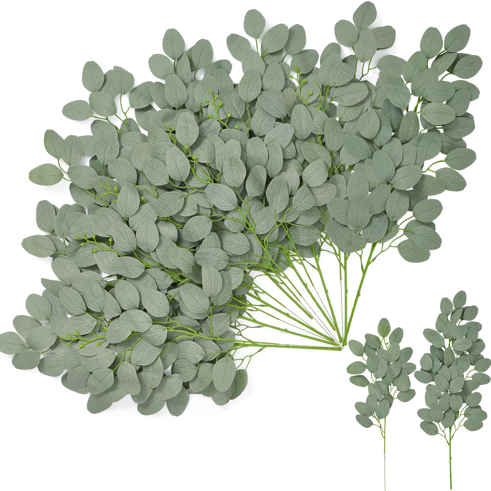 Serwalin Artificial Eucalyptus Stems, 16Pcs Fake Silver Dollar Eucalyptus Stems, Faux Greenery for Wedding Arch Decor, Hanging Greenery Centerpieces