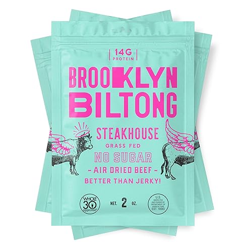 Miniatura 1 de Brooklyn Biltong - Bocadillo de carne de res alimentada con pasto secado al aire, carne seca sudafricana - Aprobado por Whole30, Paleo, Keto, sin