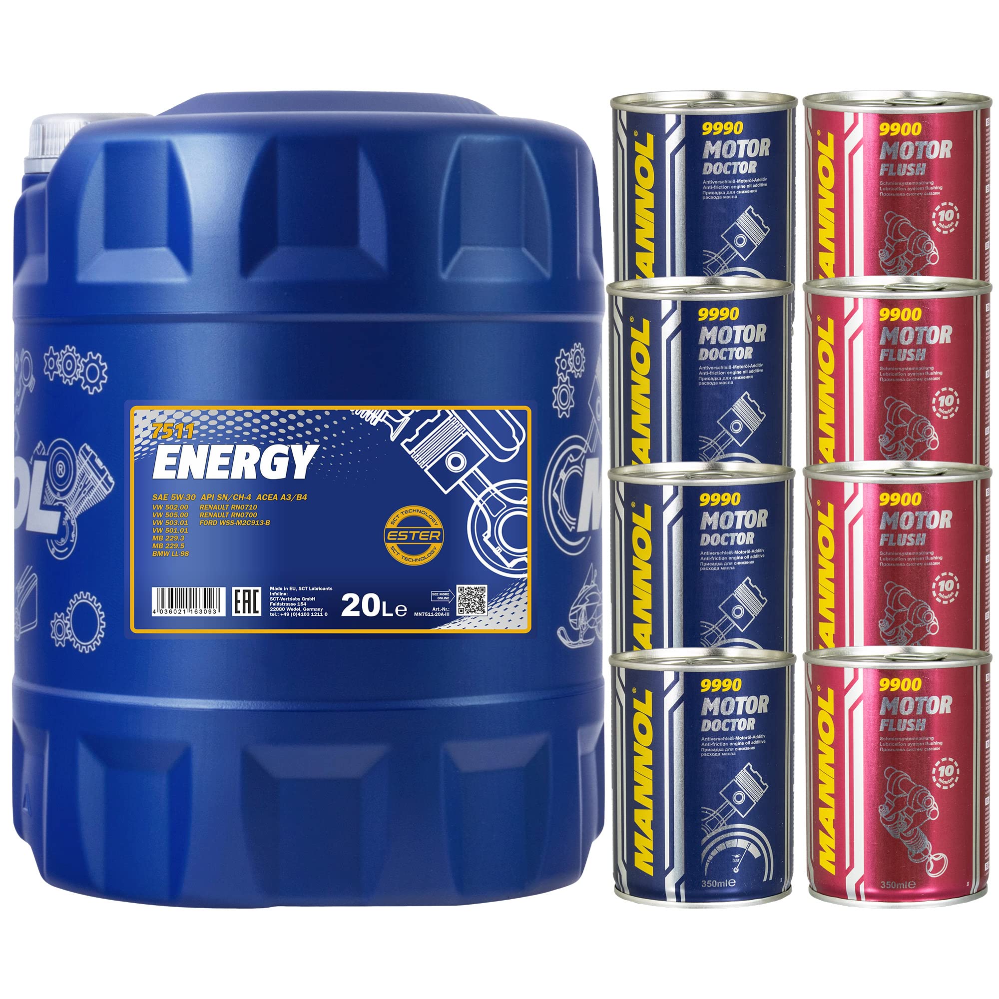 Huile moteur MANNOL Energy 5W-30 4xMotor Doctor + Motor Flush 20 l