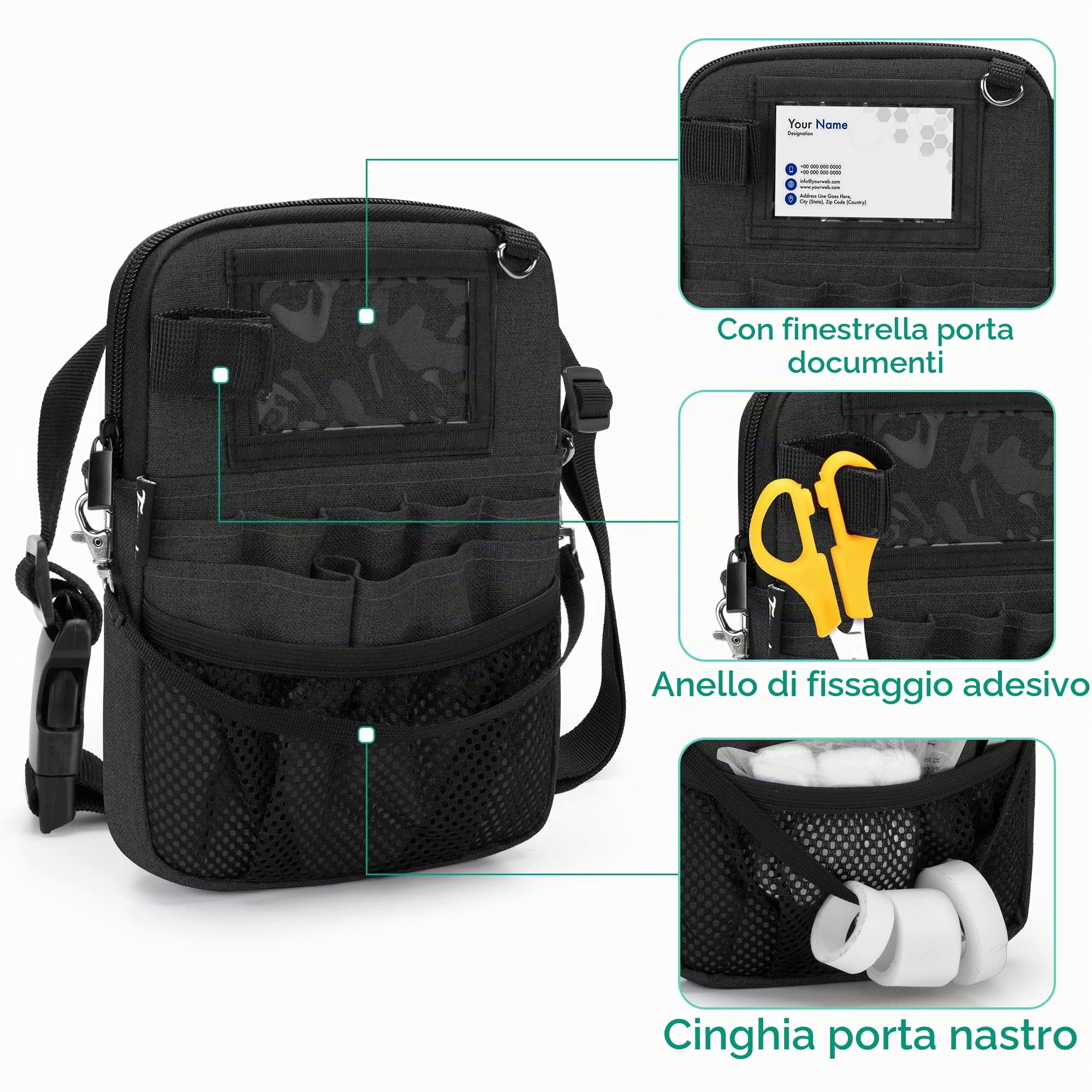 Trunab Organizer Infermiere Borsa con Tasche Multiple, Marsupio con Cintura Regolabile per Fonendoscopio, Forbici e Accessori, Grigio