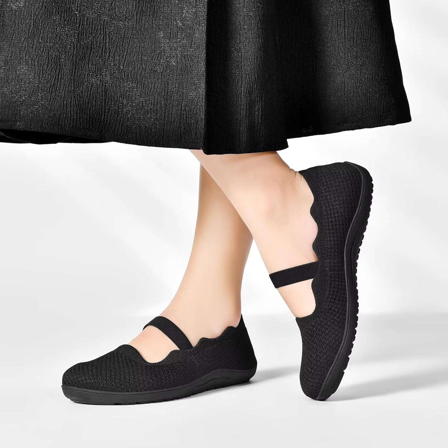 Women's Wide Toe Box Flats Knit Mary Jane Ballet Flats Wide Width Walking Dressy Shoes with Arch Support Comfortable - Image 8