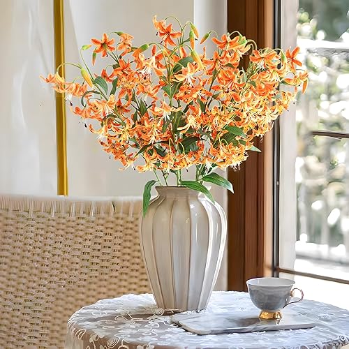 Miniatura 3 de Flores artificiales de lirio de tigre de tallo largo, flores artificiales para el hogar, hotel, arreglo floral, decoración de fiesta (naranja)