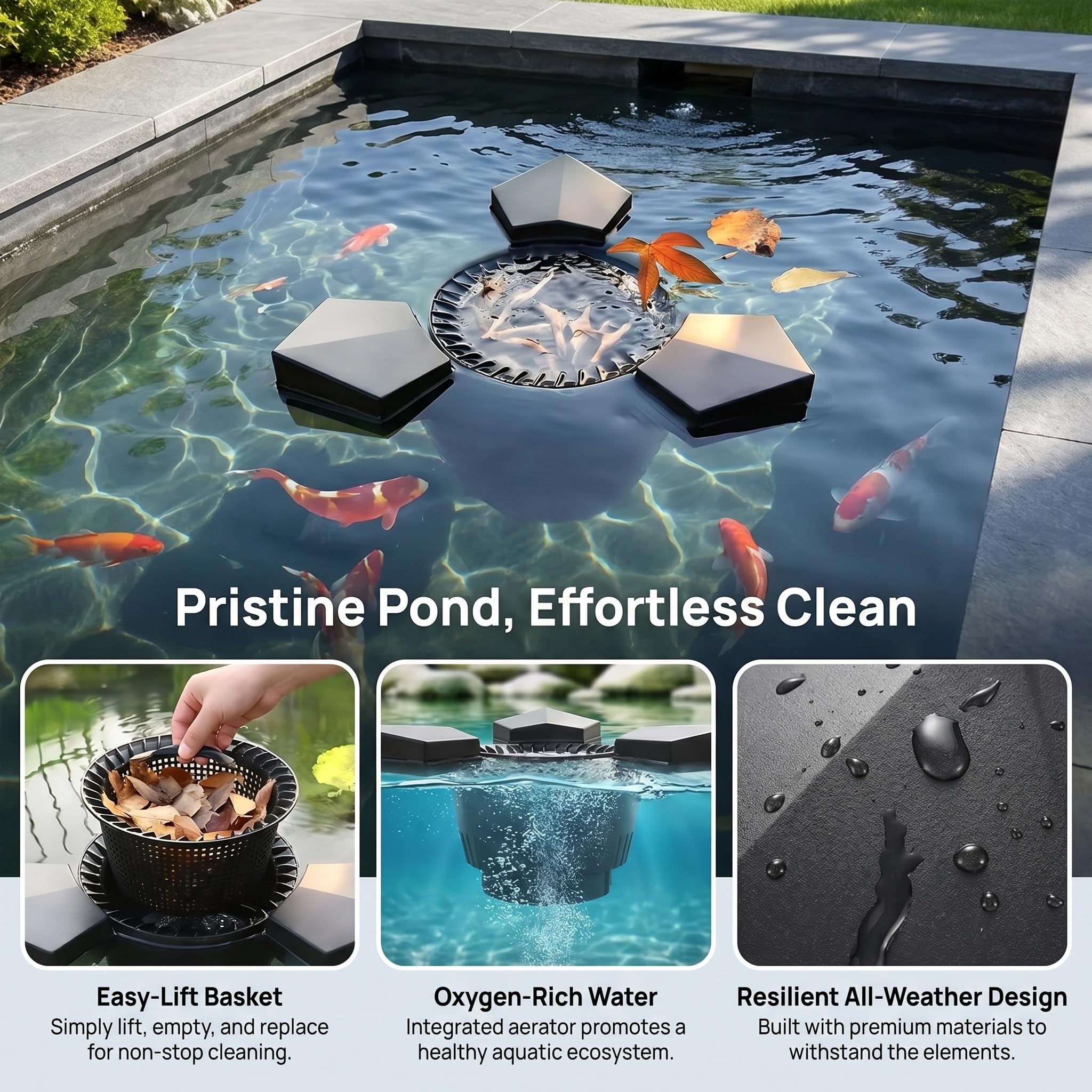 Skimmer automatico per piscine, efficiente detergente per superfici per laghetti e giardini, estrattore di detriti da 70 W per una facile manutenzione della piscina, design galleggiante
