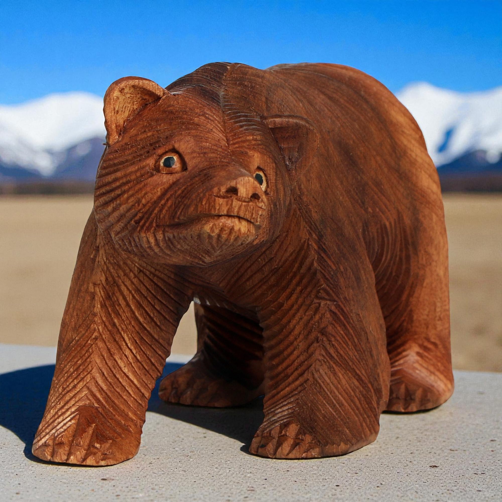 Grizzly Bär - aus Holz in Handarbeit geschnitzt Geschenk-Idee zur Deko Figur Braunbär Statue