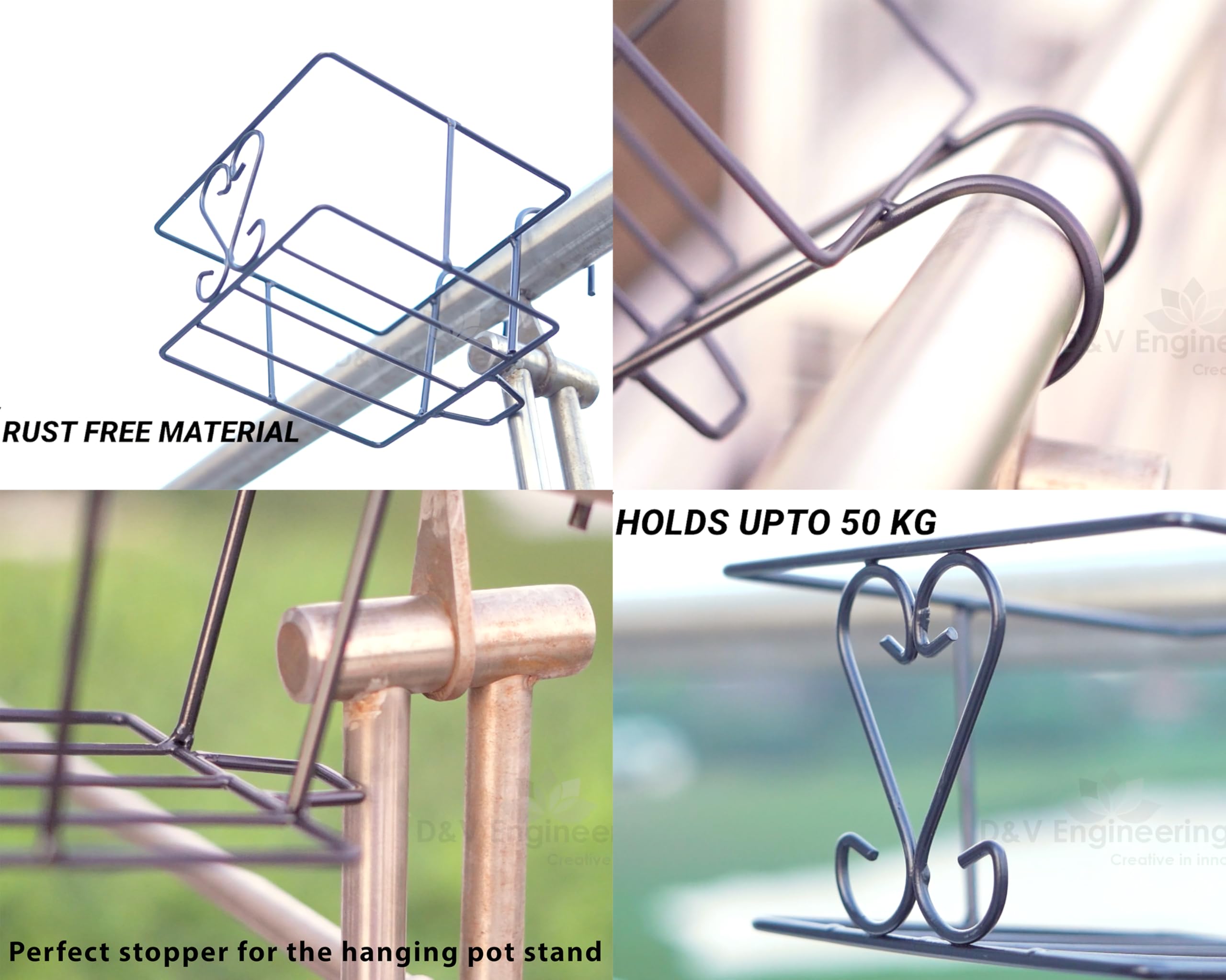Hanging Flower Pot Railing Holder - Black Set of 2 -7