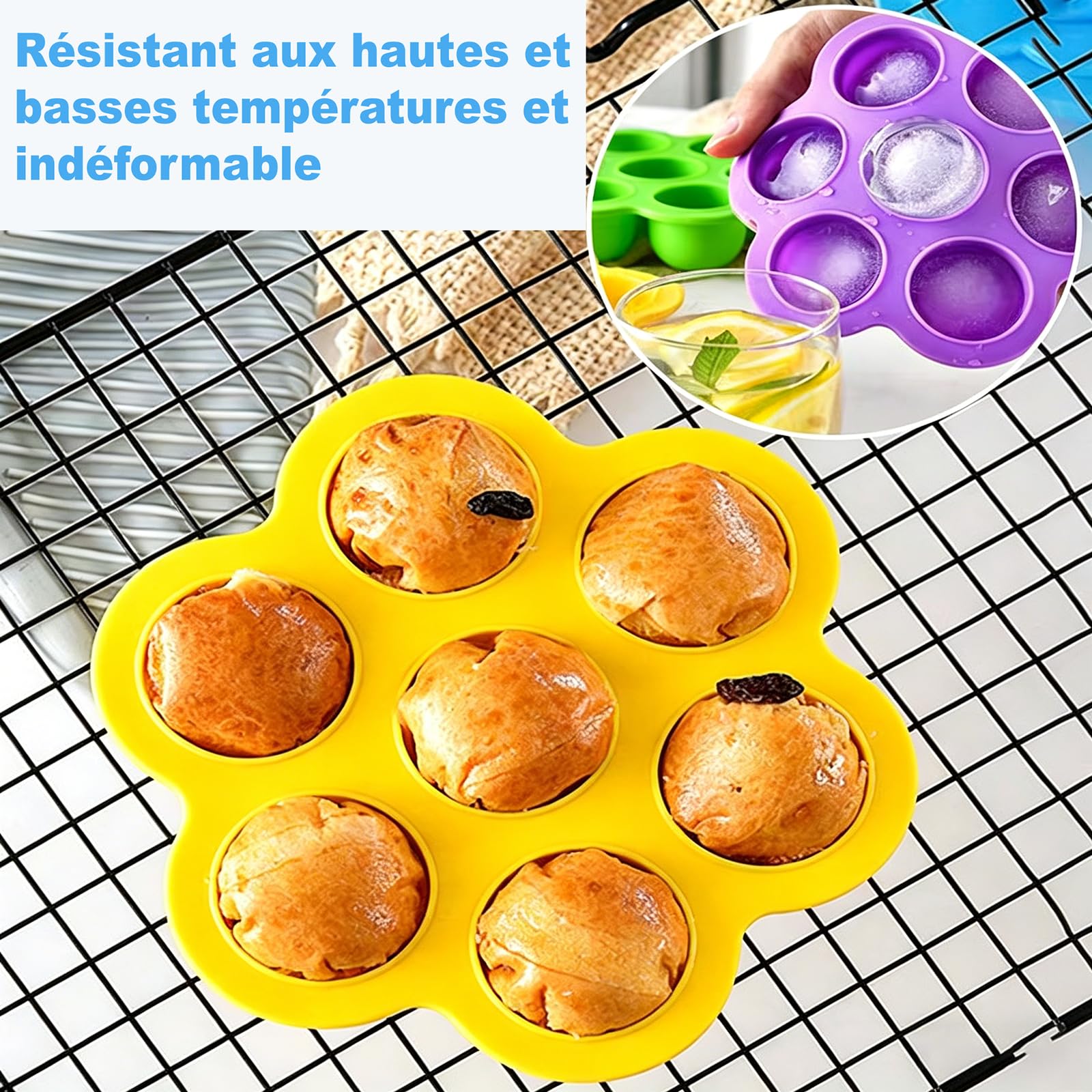 Lot De 2 Bac A Glacons Avec Couvercle, Bac A Glacon Silicone 7 CavitéS, Moules De CongéLation Alimentaire Pour Lait Maternel, PuréEs, Fruits Et GlaçOns. (Vert)