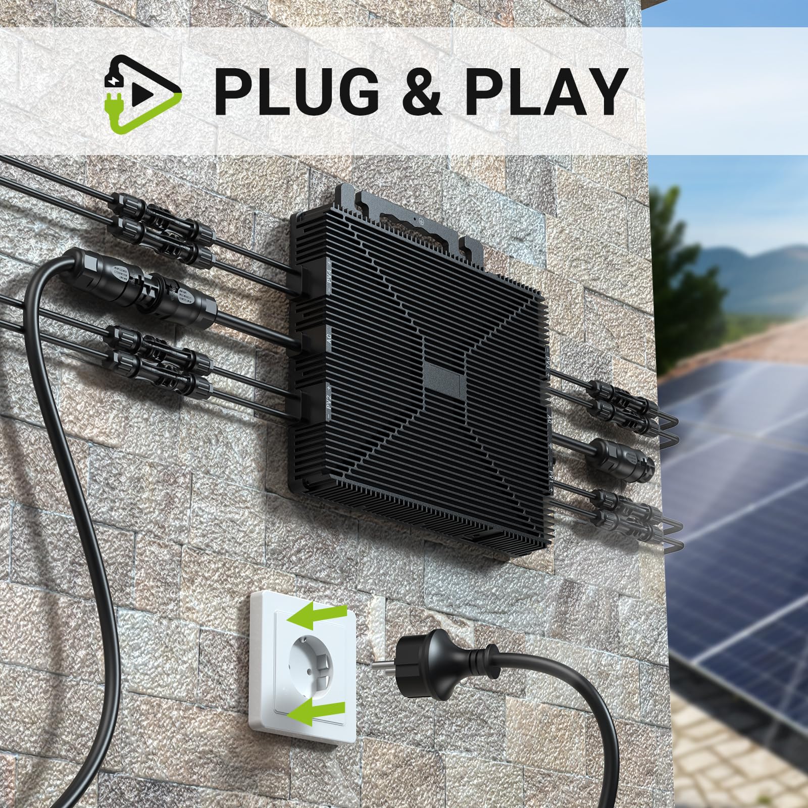 Mikrowechselrichter 2000W, Wechselrichter Balkonkraftwerk mit WLAN, Plug & Play, App Steuerung, 5M AC-Kabel, PV-Wechselrichter, MPPT Integrierter