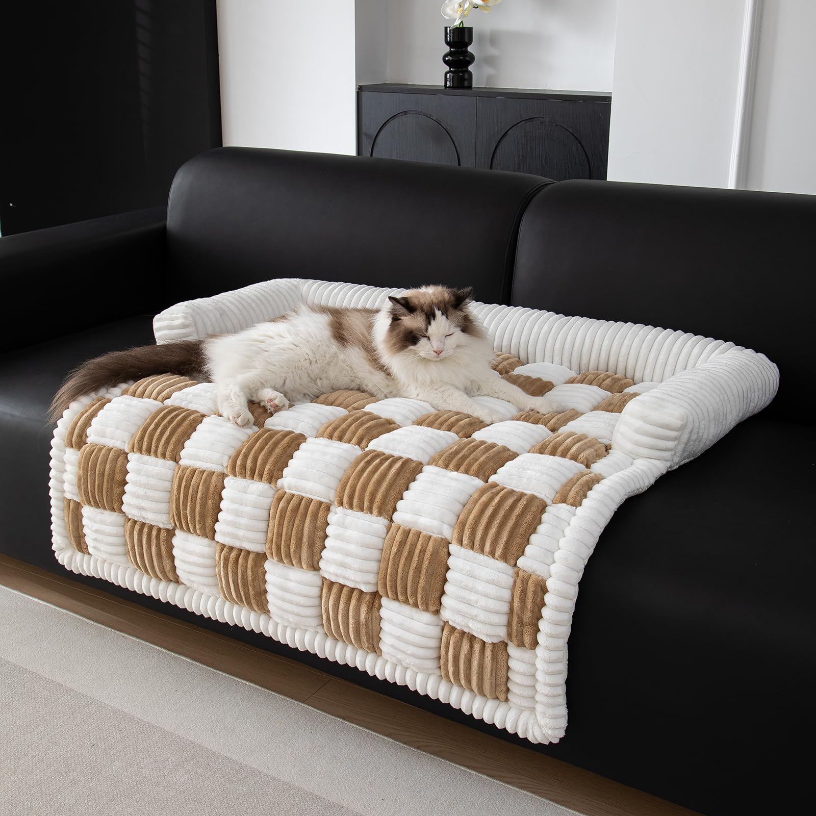 OKYUK Letto per Cani, Super Confortevole Cestino per Cani, Divano per Cani, Copridivano, Lavabile a Mano, Antiscivolo, Adatto per Cani (Marrone chiaro, L 75 x P 75 x H 13 cm)