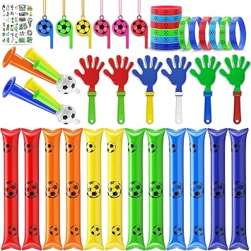 Soccer Party Favors 2026 Soccer Fan Support Accessories Kit, 48 PCS Cheering Supplies with Thundersticks, Clappers, Wristbands, Stickers for Sporting Events, Game Day Watch Party & Stadium Essentials