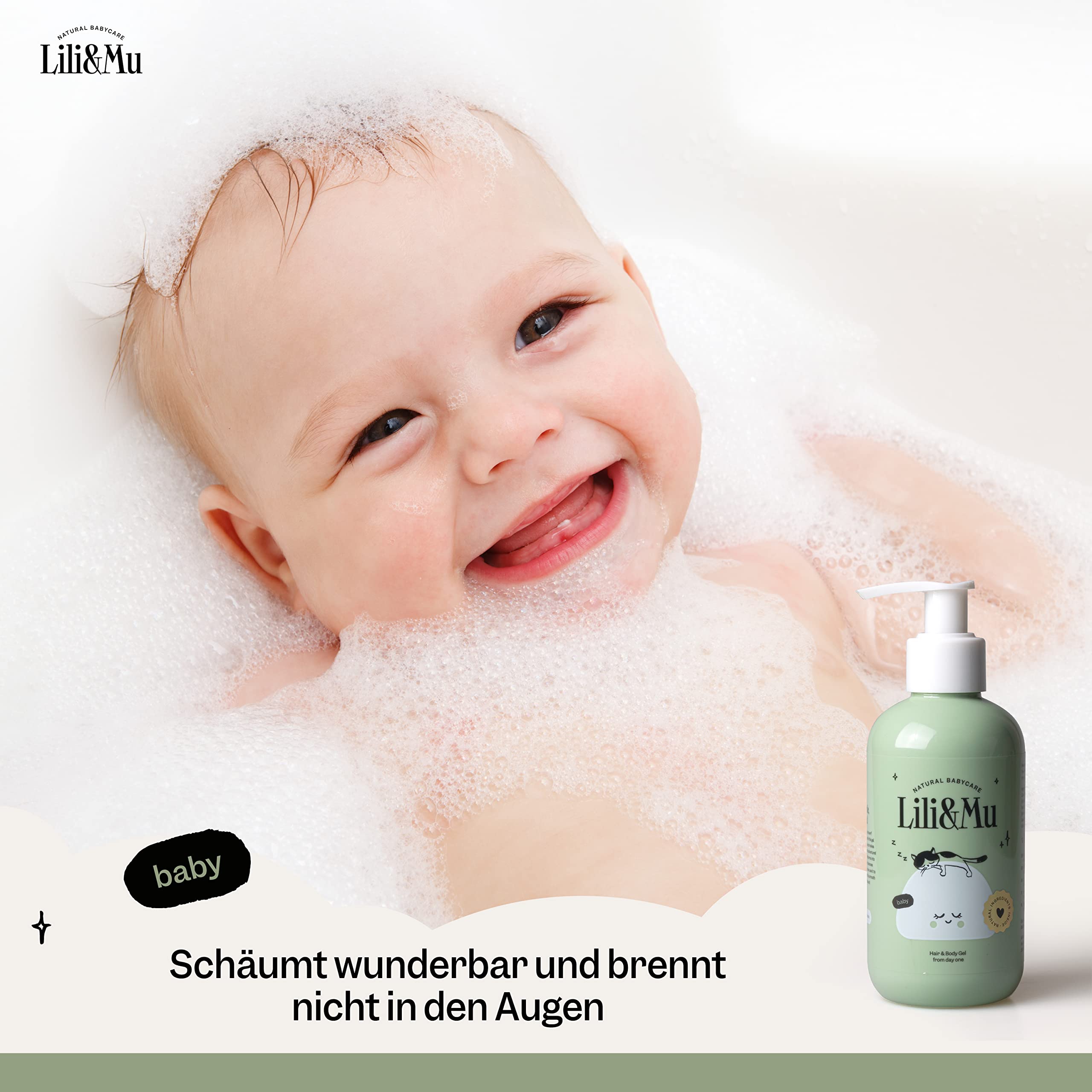 Lili&Mu NATURAL BABYCARE Baby Shampoo & Shower Gel 200ml Marigold Extract Bath Foam Wash Gel for Delicate Baby Skin Natural Cosmetics without Silicone SLS - Image 2