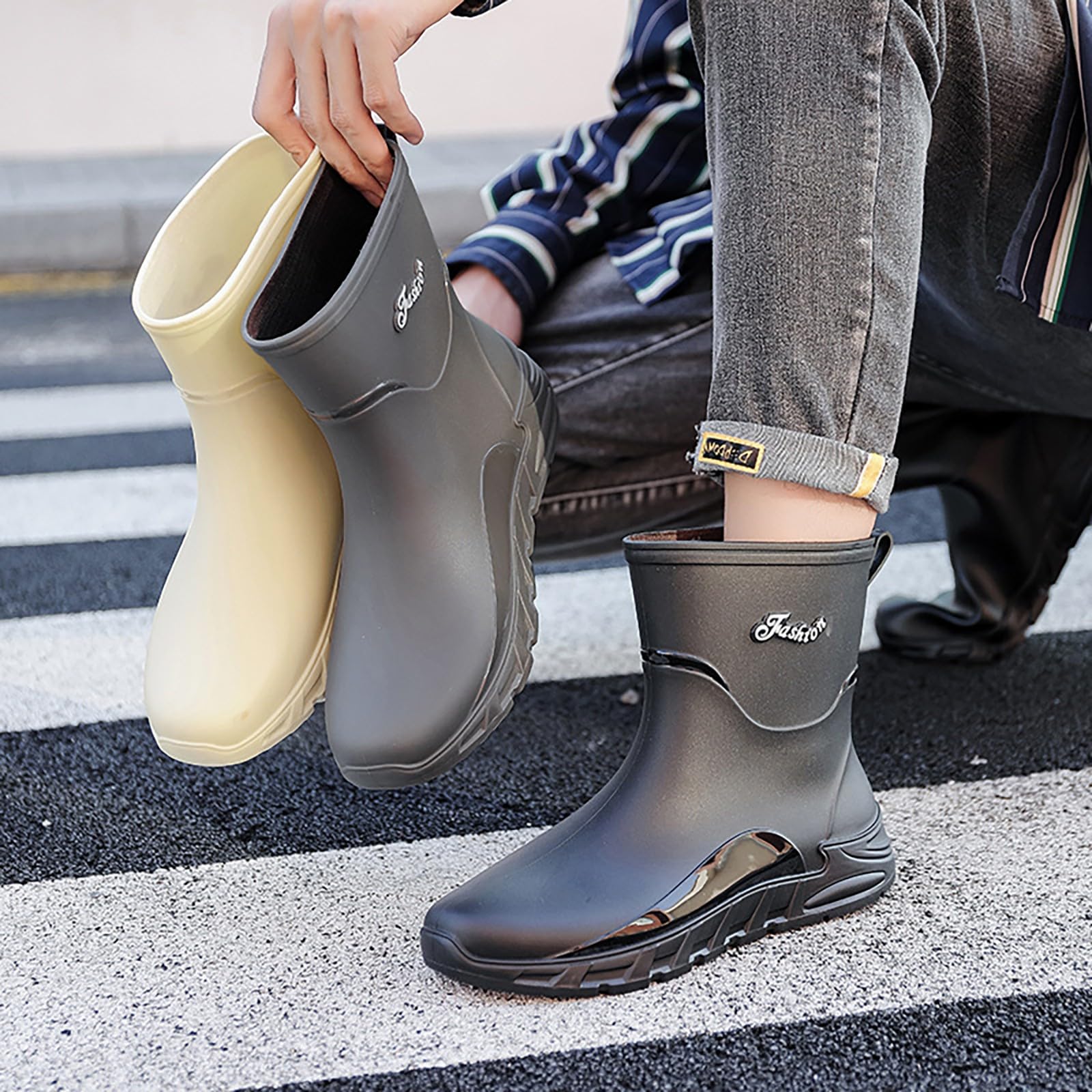 Botas de goma para hombre, botas de lluvia, impermeables, botines de goma, botas de jardín al aire libre, antideslizantes, botas de goma de media altura, botas de lluvia