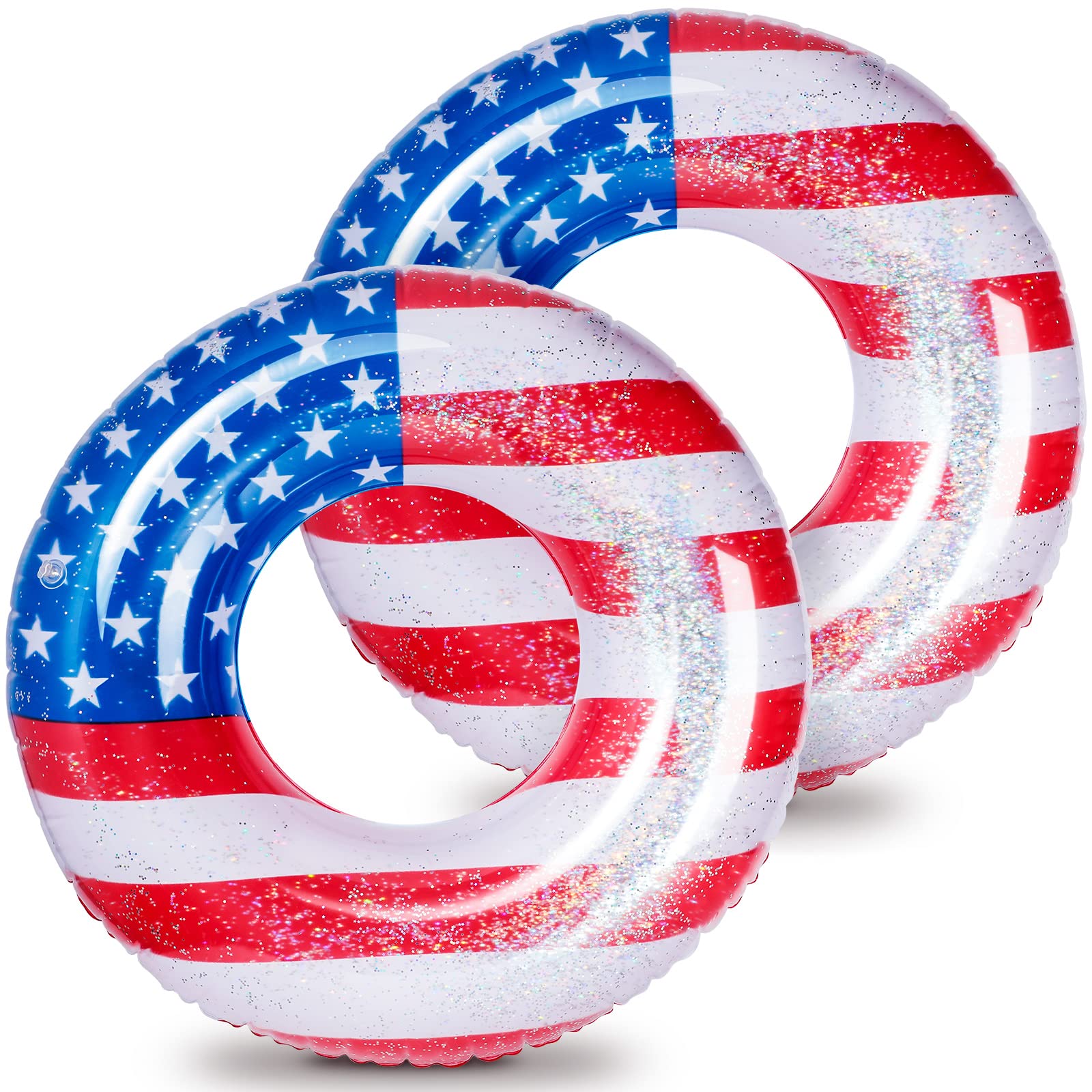 Zhanmai Patriotic Inflatable Pool Float Tube Cool USA Flag Design Water Swimming Ring Floaties Inflatable Tube Pool Tubes Water Swimming Ring Pool Floaties for Beach Lake Pool, 36 Lnch(2 Pieces)