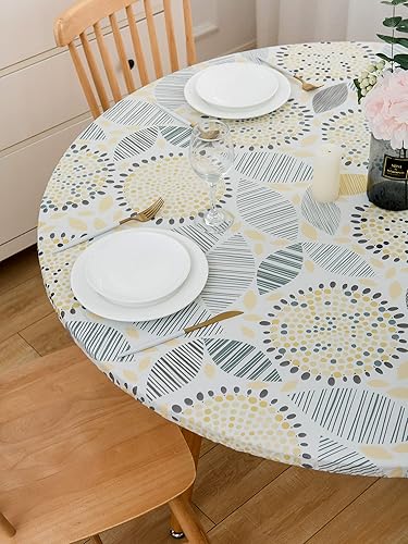 Miniatura 3 de Pioggia Mantel redondo de vinilo ajustable con reverso de franela, mantel elástico, cubierta de plástico impermeable a prueba de aceite, se adapta a