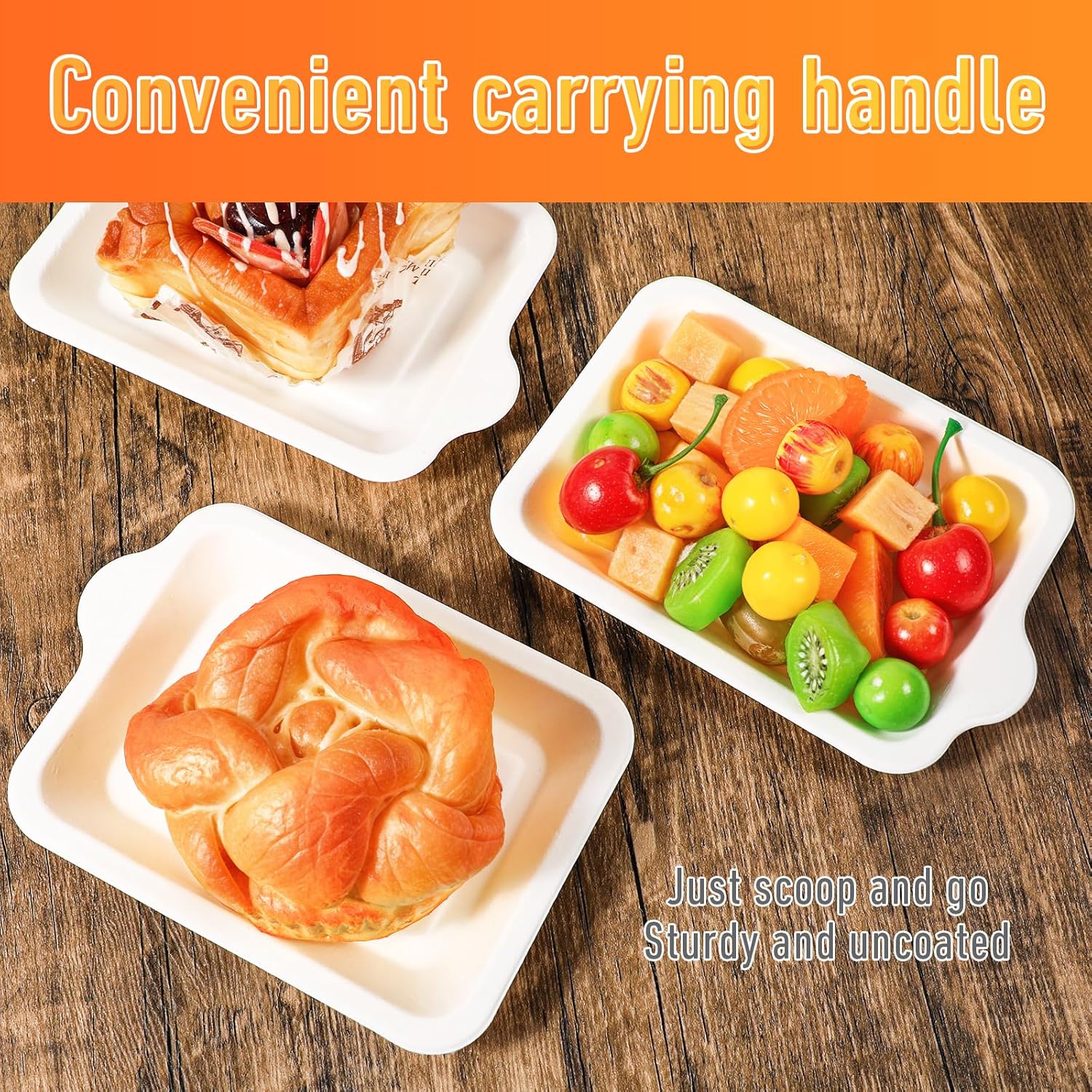 300 Pcs Paper Plates Disposable Plates Paper Bulk White Square Dessert Cake Party Snack Sugarcane Bagasse Fiber