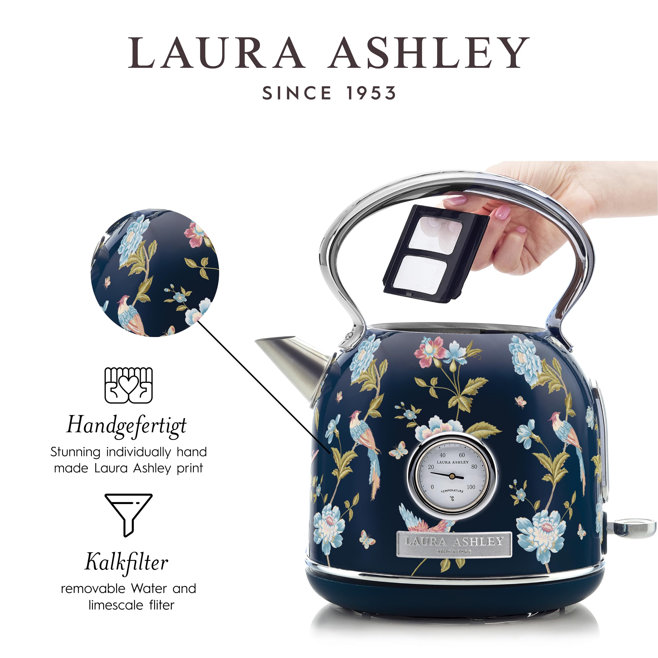 Laura Ashley Toaster und Wasserkocher Set von VQ (Elveden Marine, Elektrischer Wasserkocher und 2-Scheiben-Toaster)
