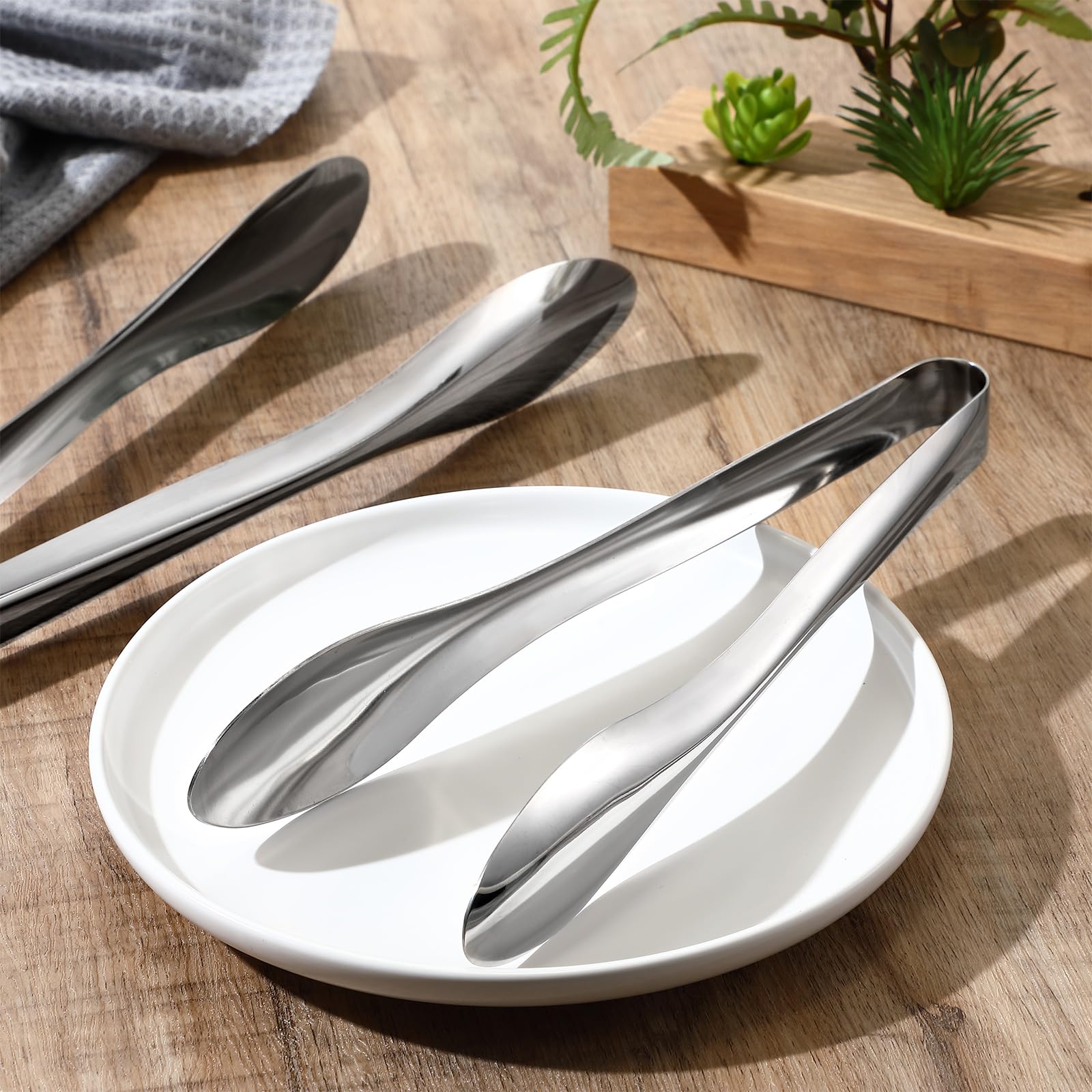 Juego de 2 pinzas de acero inoxidable pulido de 9 y 12 pulgadas, pinzas de servicio resistentes para cocina, bufé y mesas de fiesta, pinzas de cocina para recoger hielo, aperitivos, ensaladas