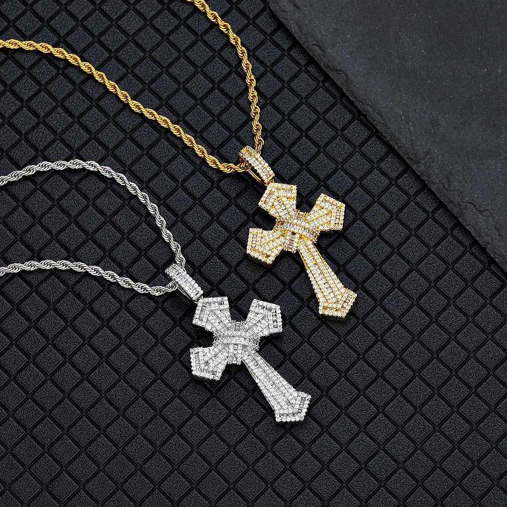 Moda Full Cross Pendant Naszyjnik Bling High Quality Luxury Cubic Zircon Metal Women Men Rap Biżuteria Srebrny Kubański Łańcuch