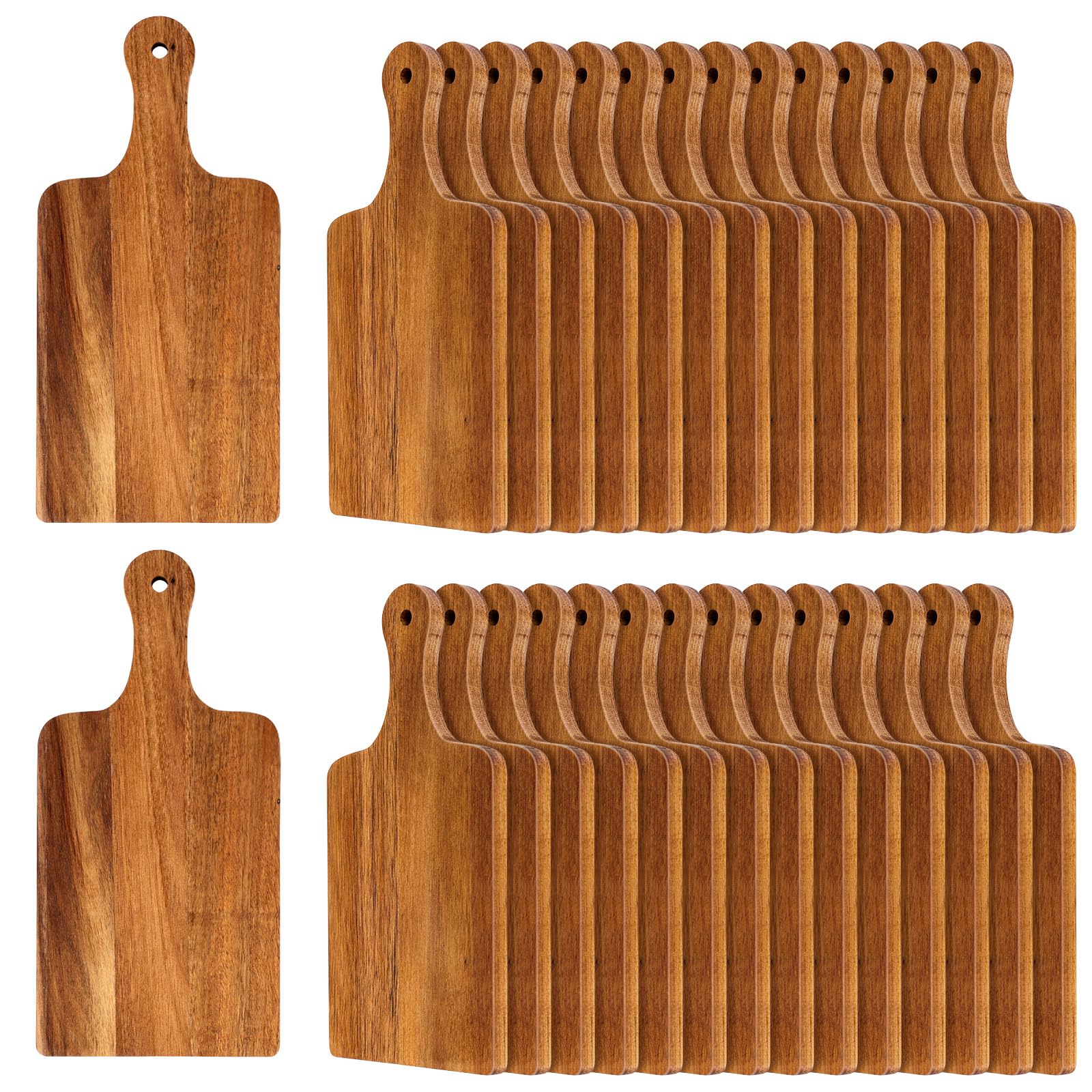 Photo 1 of .30 Pcs Wood Cutting Board with Handle 11 x 4.92 Inch Acacia Wooden Serving Kitchen Chopping Boards Wooden Serving Board with Hanging Hole for Vegetables Meat Pizza Cheese Fruit Bread