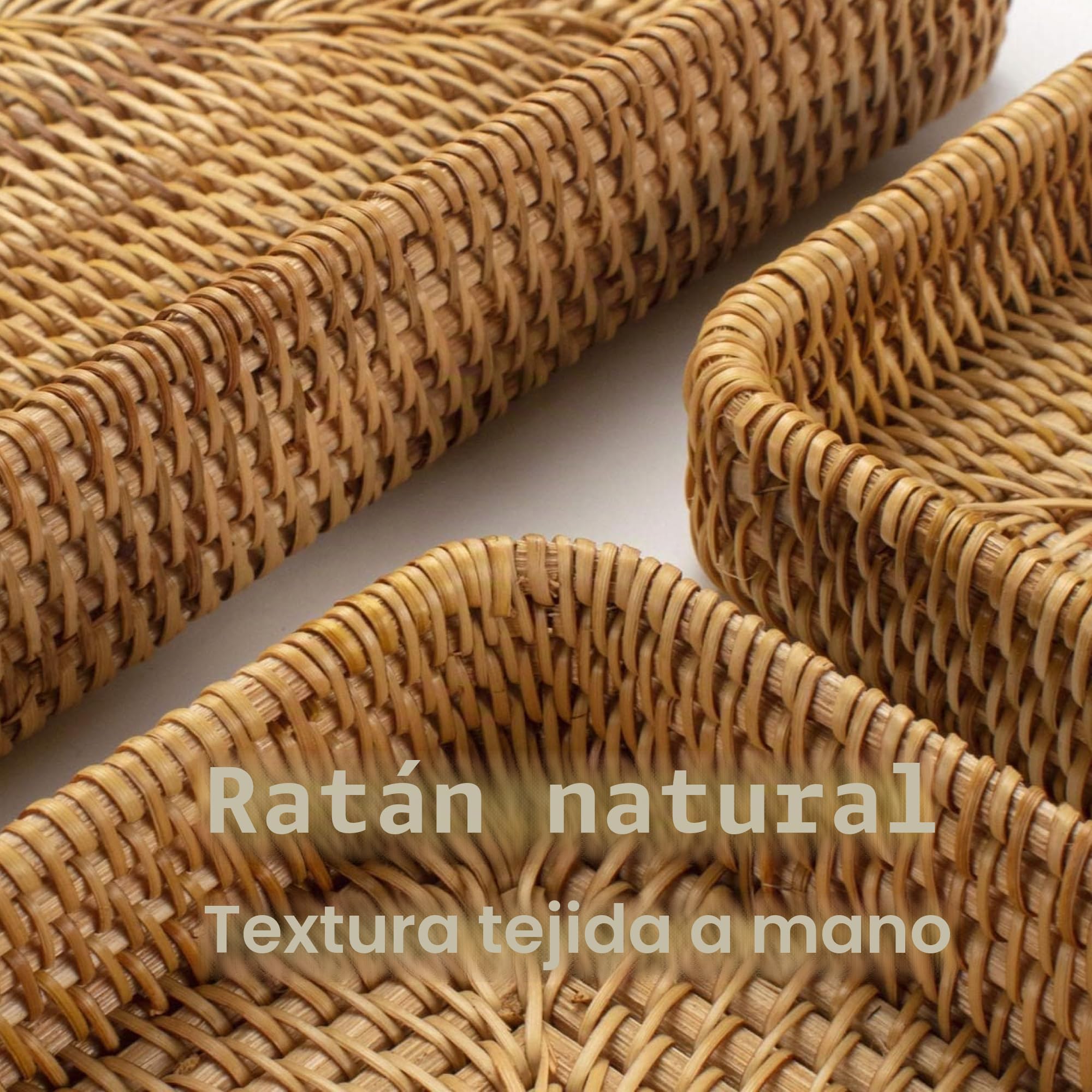 Bandeja de ratán para servir, bandeja tejida rectangular, cestas decorativas de mimbre natural para organizar la mesa, baño, encimera de cocina (natural)