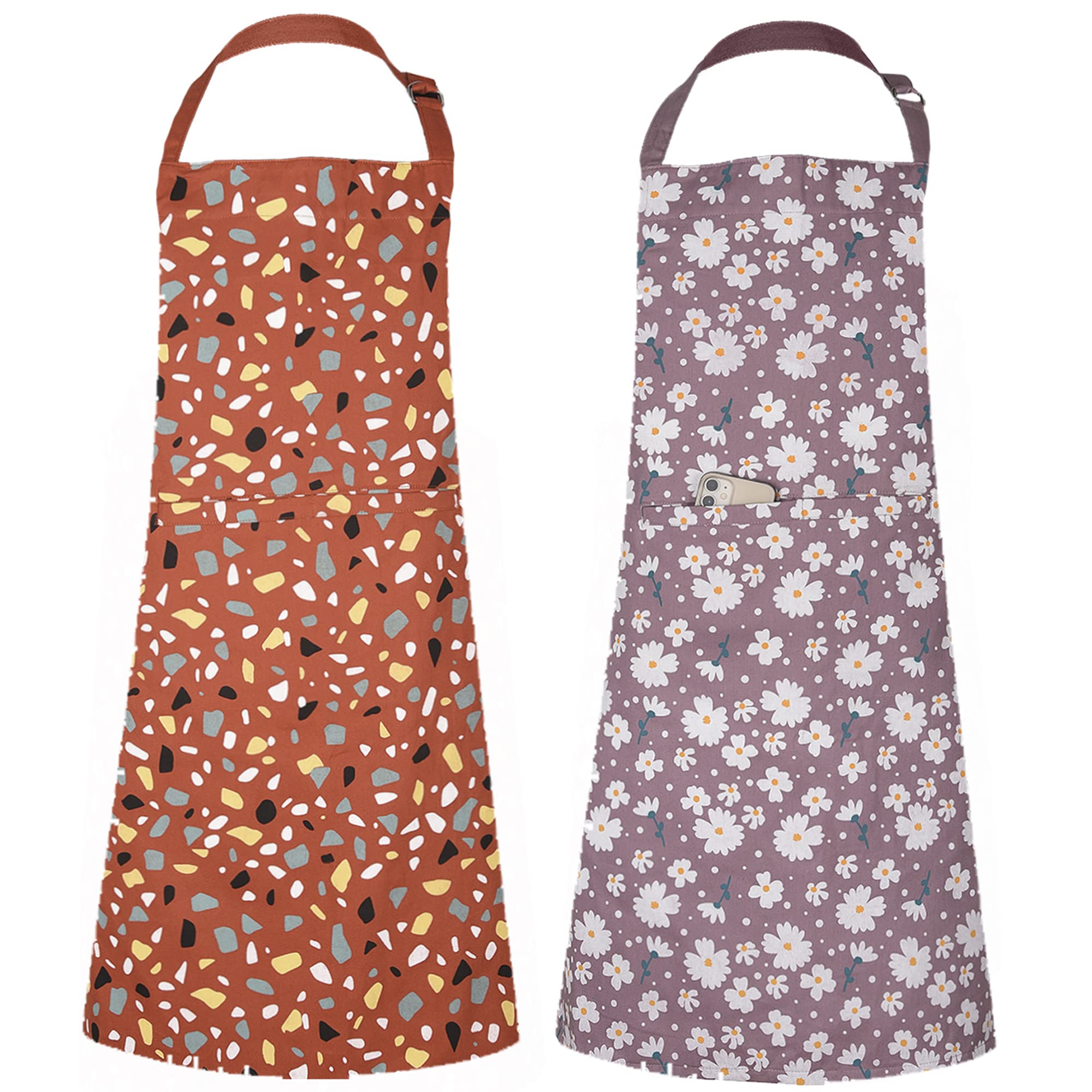 SKANDA FAB Printed Kitchen Premium Cotton Apron With Center Pocket, Free Size, Pack of 2 - Unisex Apron