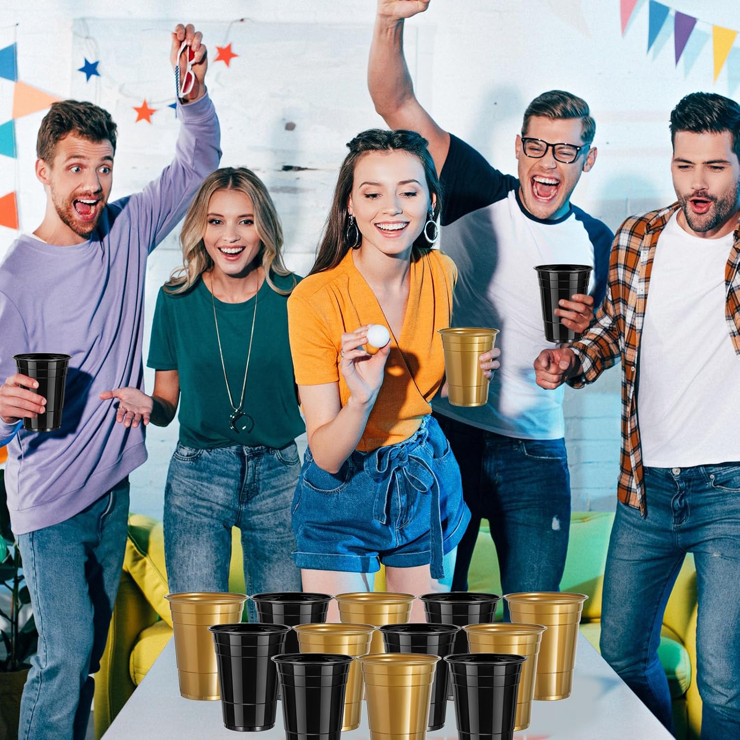 120 Pcs 16 oz Black Gold Plastic Cups Graduation cups 16 oz Black Gold Cups for drinking Tastings served Snacks Barbecues Picnics - Image 5