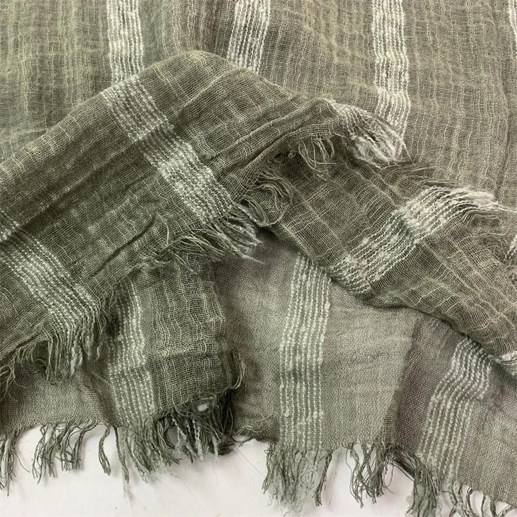 Sciarpa da Uomo in Cotone e Lino, Unisex, a Righe, Autunno Inverno, Calda, Accessori Maschili, Scialli