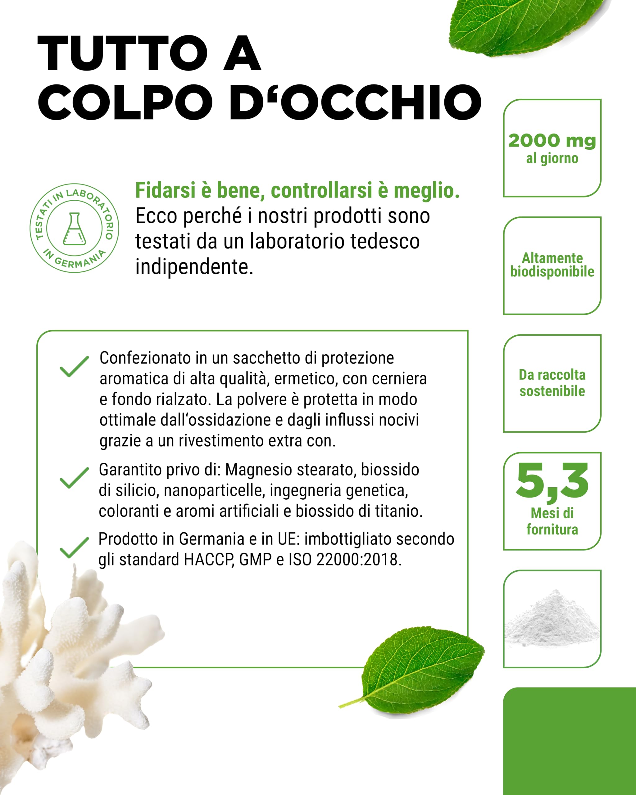 Corallo marino Sango - 320 g di polvere - Fonte naturale di calcio (20%) e magnesio (10%) nel rapporto 2:1 proprio dell'organismo - Nessun additivo