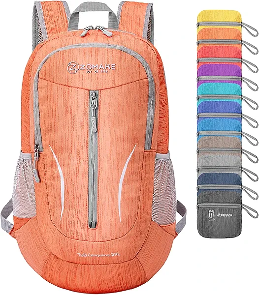 ZOMAKE 25L Ultra Lightweight Packable Backpack, Foldable Hiking Backpacks Water Resistant Small Folding Daypack for Travel(Orange)