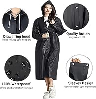 Vista 4 de Poncho de lluvia para adulto, paquete de 2 impermeables reutilizables de emergencia con capucha y cordón