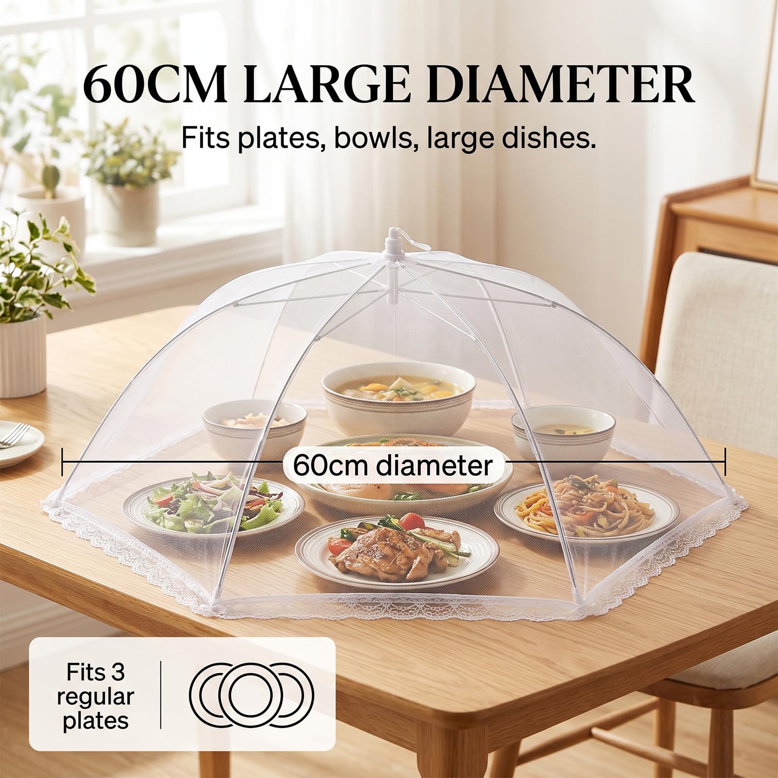 Coprivivande a Rete Pieghevole, 4 Pezzi Anti Insetti Coperture per Alimenti, Coprivivande a Rete Pop Up, Copertura Tende Ombrello Per Il Cibo per Cibo Frutta Picnic, Bianco, 60 cm