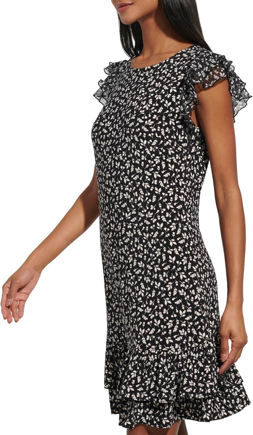 Tommy Hilfiger Womens Sleeveless Round Neck Ruffle Trim Mini Dress - Image 4