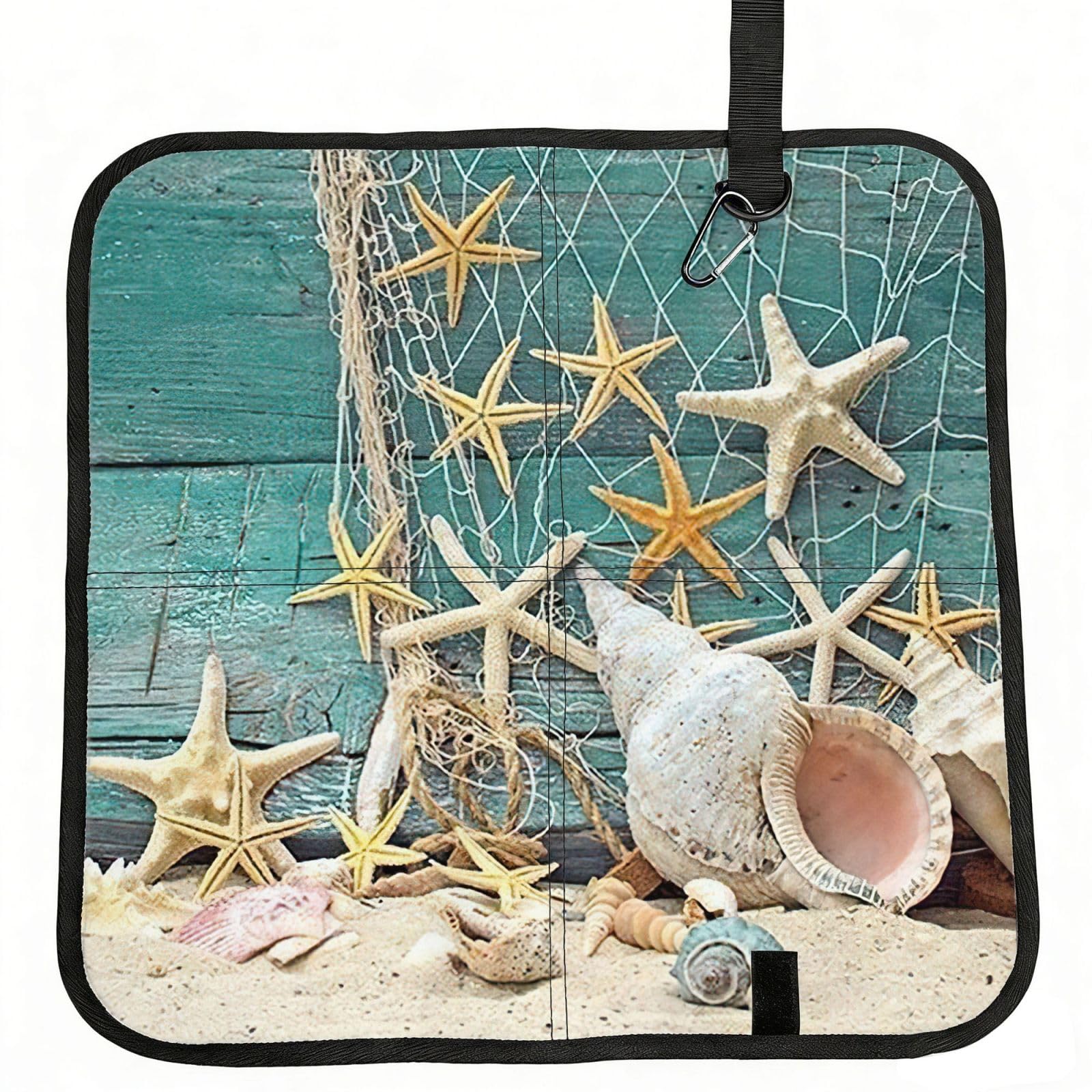 bghdfa Starfish Seashell Beach Print Outdoor Sitting Mat Waterproof Oxford Cloth Seat Cushion Folding Foam Camping Seat For Picnic