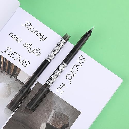 Miniatura 6 de RIANCY 24 bolígrafos de punta fina y suave, tinta líquida, bolígrafo japonés de secado rápido, tinta negra de 0.020 in para estudiantes de oficina,