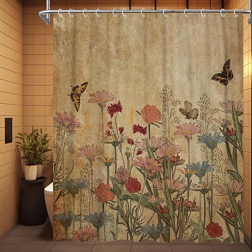 Miniatura 4 de Cortina de ducha floral para baño, cortinas de ducha de flores retro bohemias, cortina de ducha rústica de granja botánica de 60 x 71 pulgadas,
