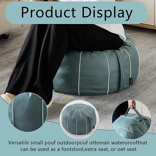 Miniatura 6 de Dayer - Funda de puf sin relleno, puf de piel sintética, puf otomano, reposapiés redondo y asiento de taburete, pufs de color marrón oscuro para