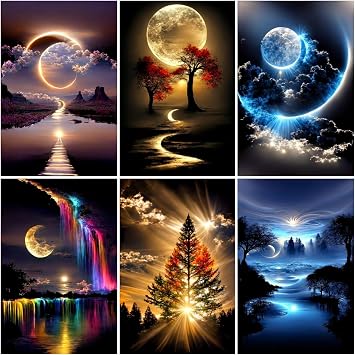 6 Pack Diamond Art Kits for Adults,Landscape 5D Diamond Painting for Adult Beginners,DIY Full Drill Round Gem Painting Dot Art Sets,Home Wall Decor 9.8x13.8 Inch