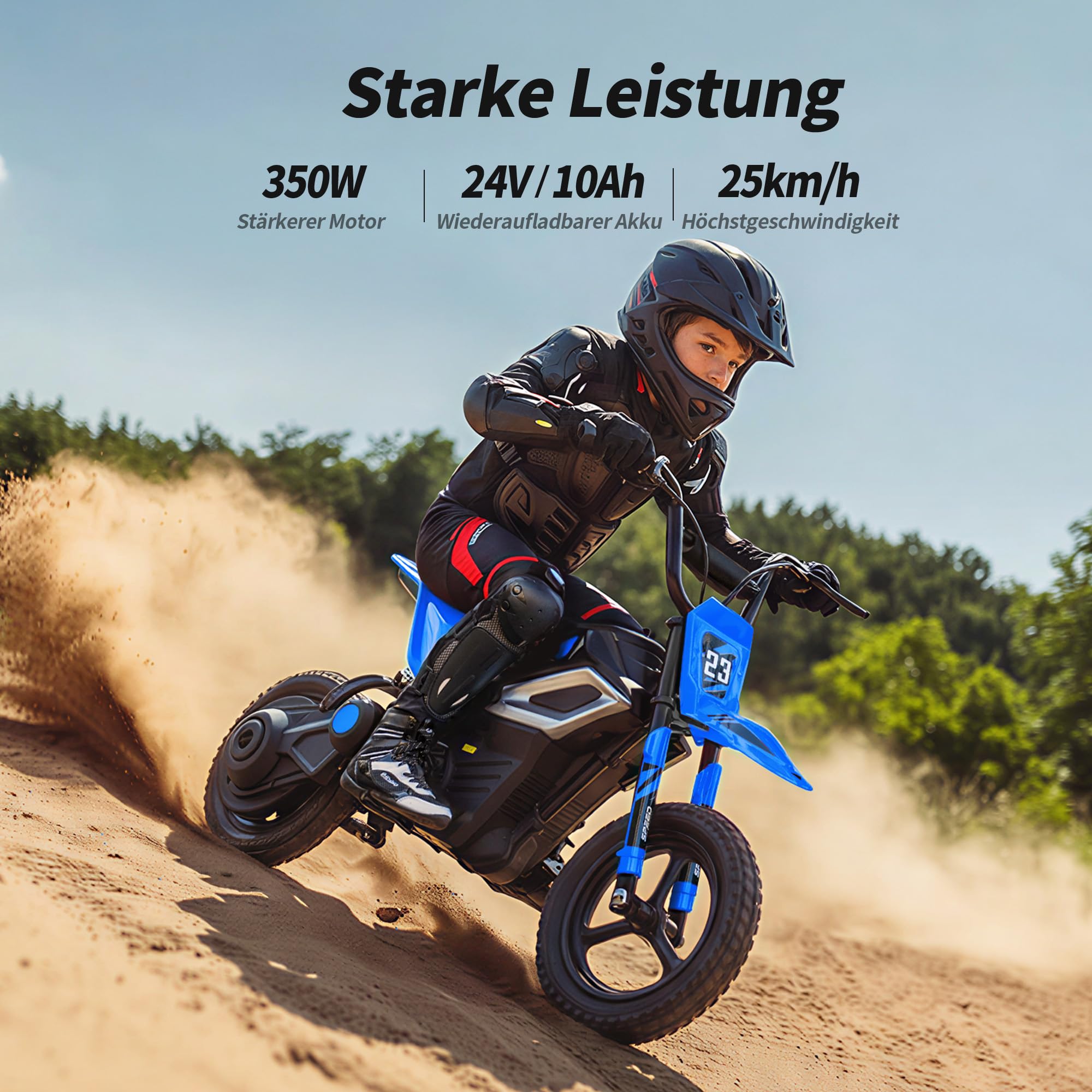 Hikiddo 24V 350W Kinder Motorrad Elektrisch ab 6 Jahre, 60kg Tragkraft