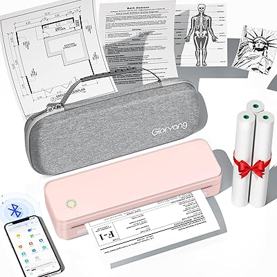 Inkless Portable Printer for Travel, Wireless Thermal Printer Supports 8.5 x 11 Inch Thermal Paper, Bluetooth Machine Includes Carry Case and 3 Rolls of Paper Kit, Black