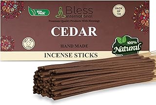 Bless-Cedar 100%-Natural-Handmade-Hand-Dipped-Incense-Sticks Organic-Chemicals-Charcoal-Free Purification-Relaxation-Positivity-Yoga-Meditation Best-Woods-Scent (100 Sticks(5.25 OZ))