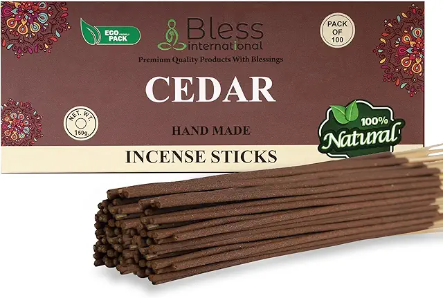 Bless 100% Natural Cedar Incense Sticks - Handmade, Organic (100 Sticks)