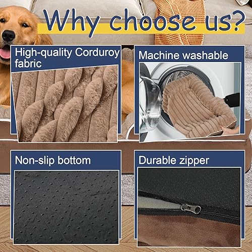 Miniatura 4 de Cama ortopédica para perros de tamaño grande y mediano, lavable de espuma viscoelástica, forro polar de pana suave de alta calidad, sofá mediano