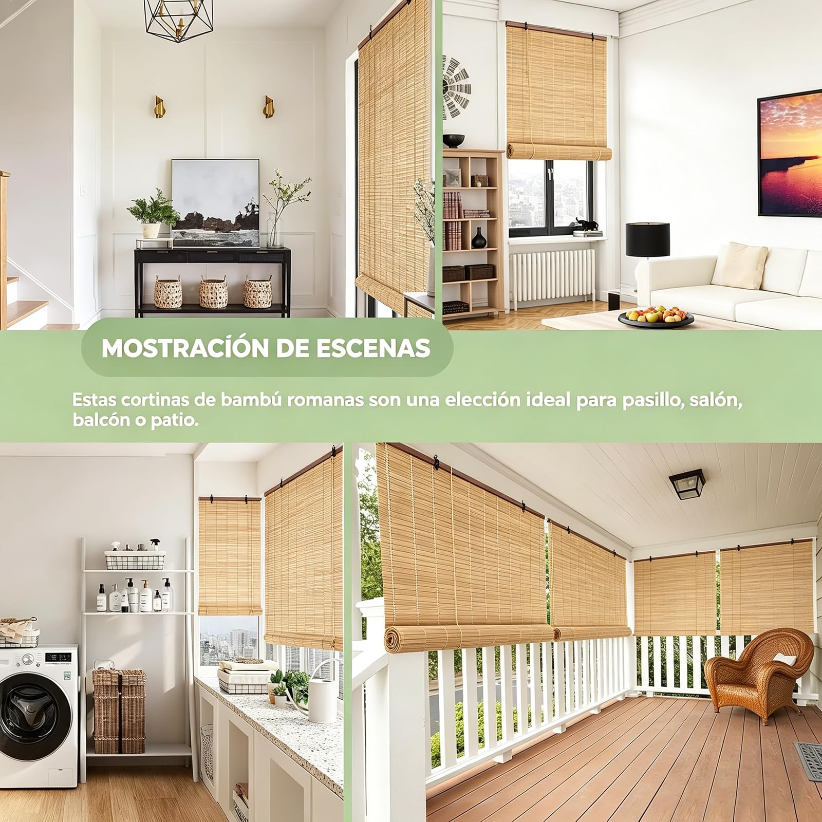 EasySpeed Persiana Enrollable de Bambú Natural (150x200cm), Cortina de Madera, Estor Ajustable de Ocultación para Exterior e Interior, Diseño Natural para Puertas y Ventanas, Marrón — view 7