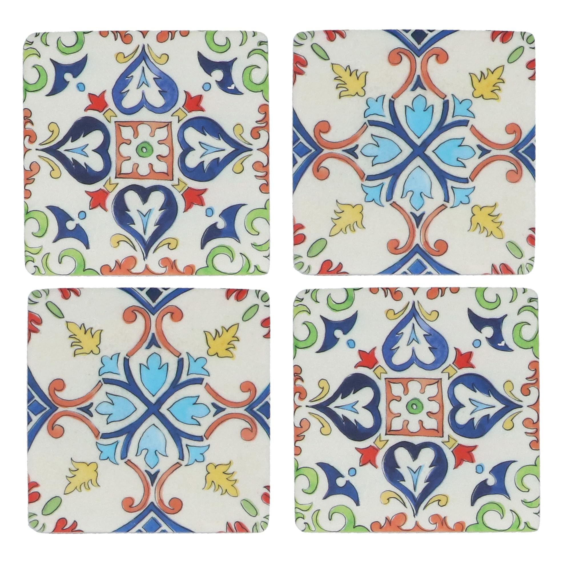 Gisela Graham Multicolor Mediterranean Tile Design Square Resin Coasters, Multicoloured, 10Cm, Set Of 4