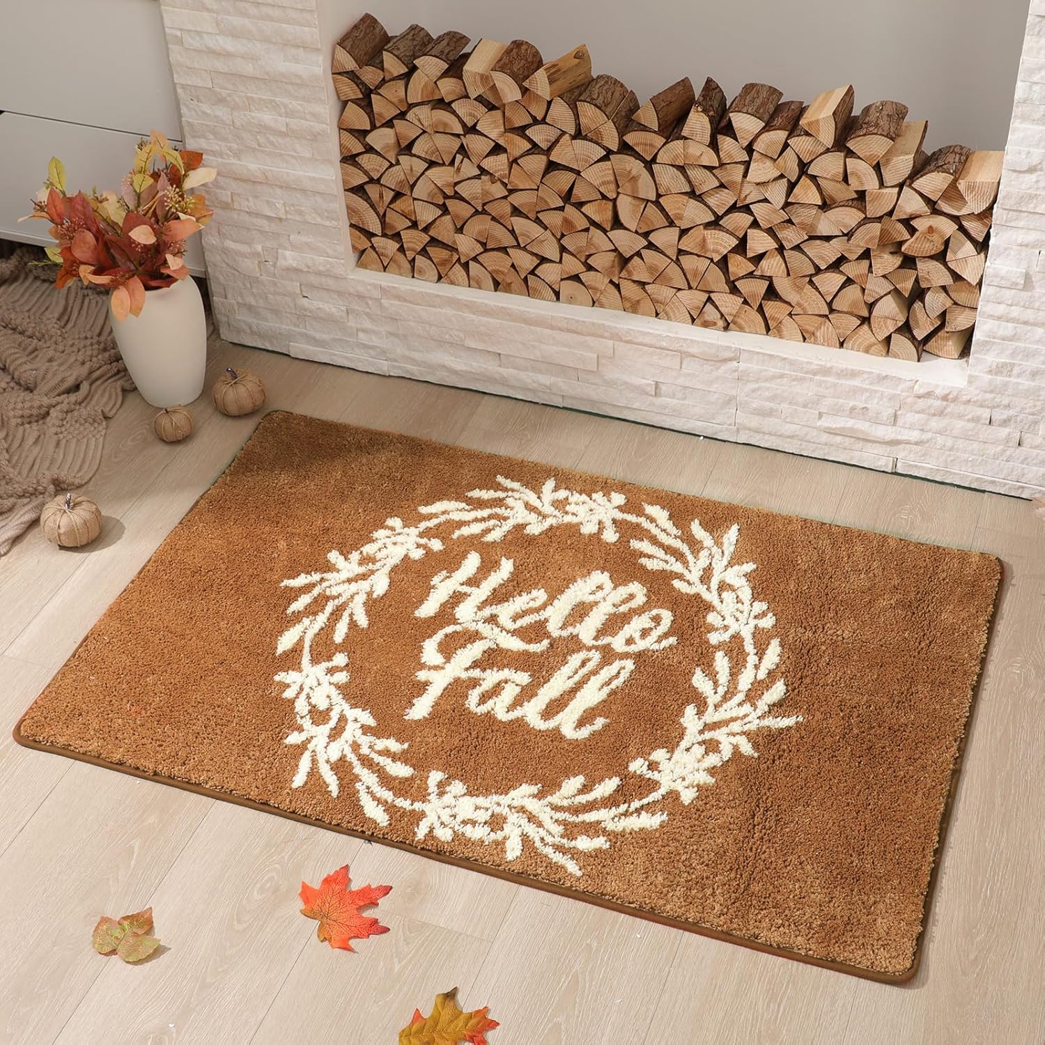 Hello Fall Door Rug Welcome Autumn Thanksgiving Orange Outdoor Mat 48 x 30 Inch Floor Mat Non Slip Autumn Harvest Vintage Bathroom Thanksiving Decor Welcome Mats
