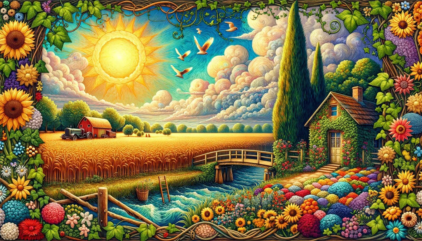 Puzzle dla dorosłych 5000 elementów, klasyczna gra edukacyjna DIY puzzle, trudne puzzle, prezenty dla kobiet, prezenty dla mężczyzn, motyw: Kwiaty krajobrazu pszenicy