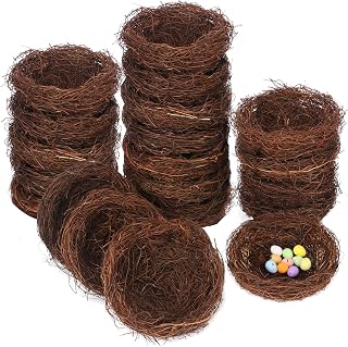 20 PCS 5.9 Inch Artificial Bird Nest for Crafts, Handicraft Rattan Bird's nest, Small Bird Nest, Bird's Nest Decorating Kit for Holiday, Table, Garden, DIY Terrarium Decor