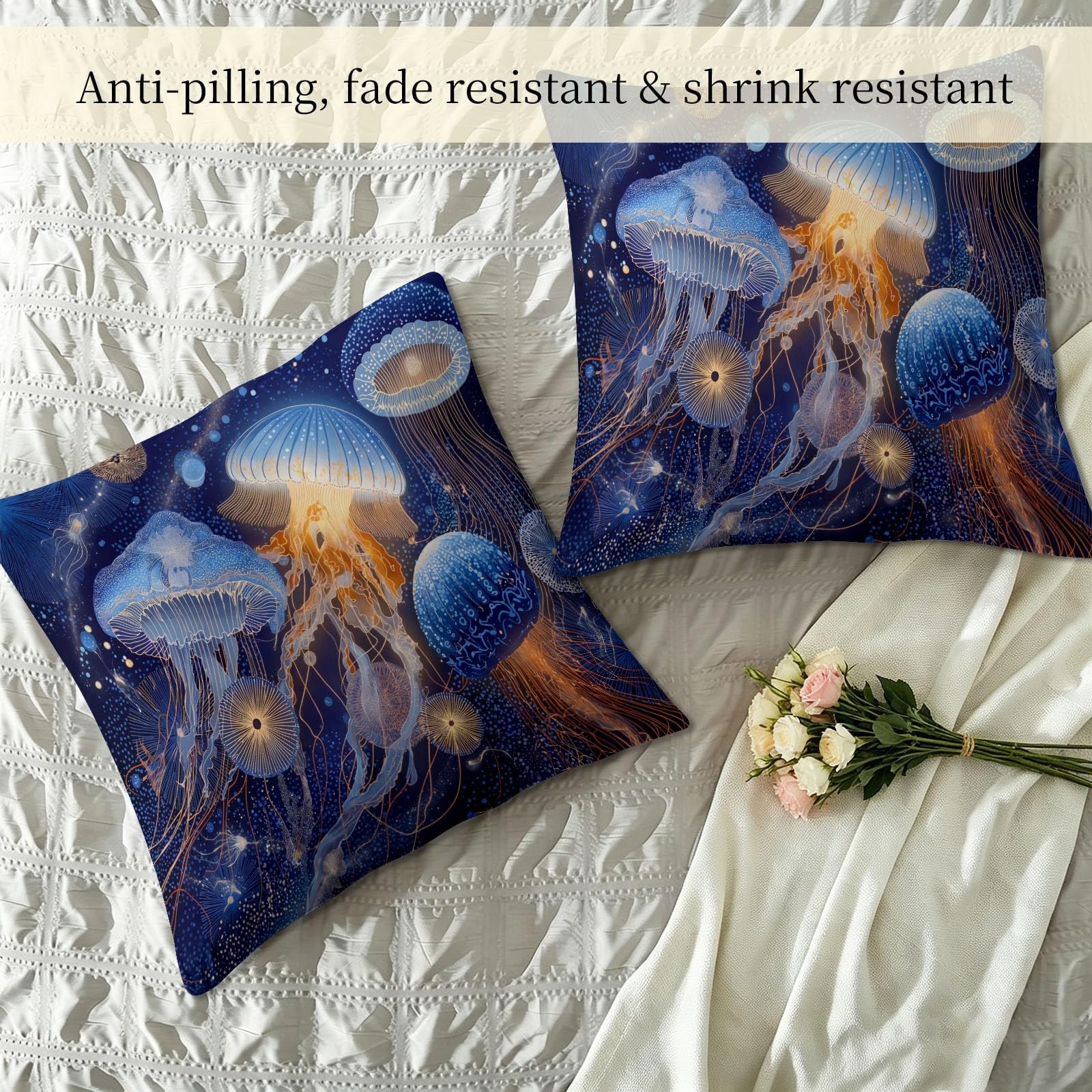 Kołdra 200 x 220 cm, zestaw kołder na 4 pory roku – Fantasy, gwiaździste niebo, koc do spania bez poszewki, ciepła i miękka, nadaje się do prania, całoroczna kołdra – ocean meduza punktowa pościel na