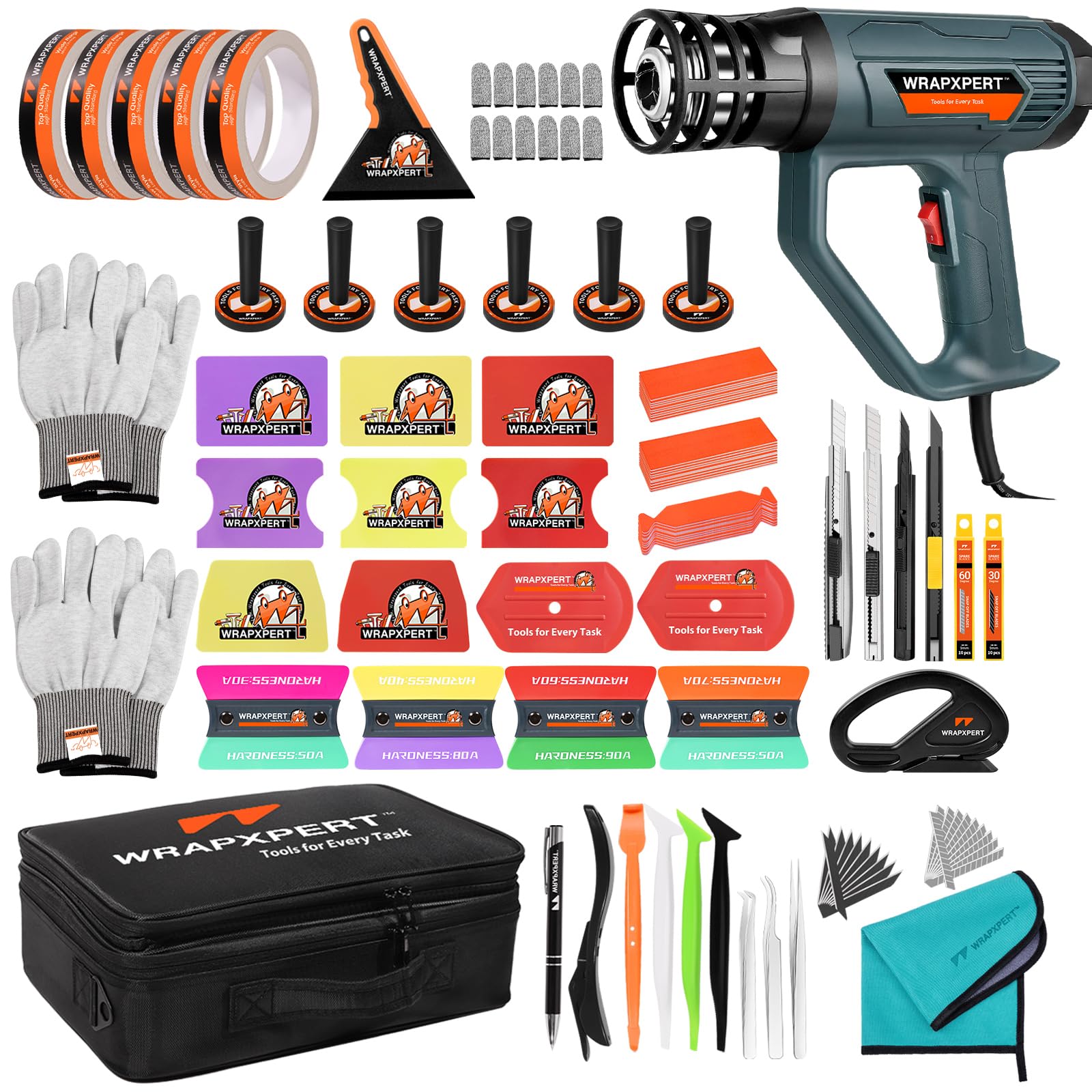 WRAPXPERT Kit de herramientas de envoltura de vinilo con pistola de calor para vinilo, herramientas de envoltura de vinilo para vehículos, kit de envoltura de coche con escobilla de goma, cuchillo