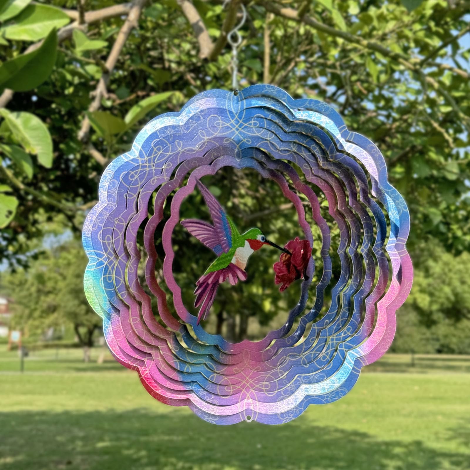 Hummingbird Wind Spinners Outdoor, 3D Metal Stainless Steel