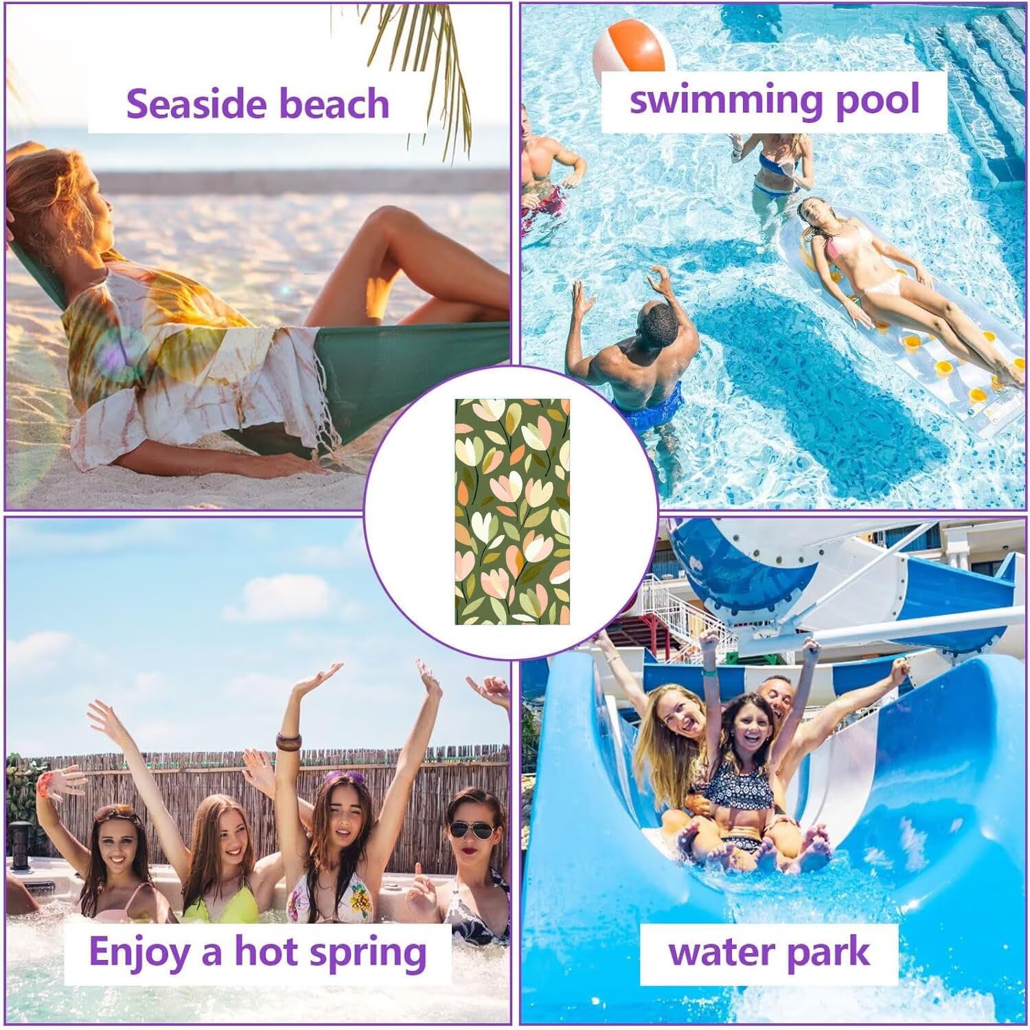 Ręcznik plażowy xxl 2 opakowania Duży ręcznik plażowy z mikrofibry 90 x 200 cm odporny na piasek, szybkoschnący, chłonny ręcznik kąpielowy, letni prezent (mały świeży tulipany) B-976
